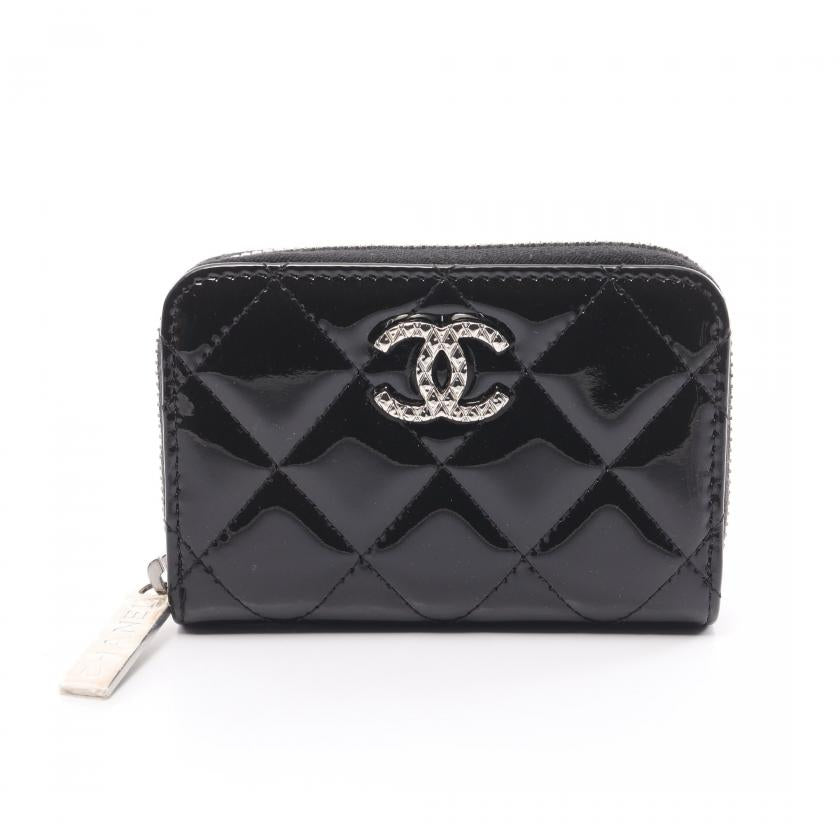 Chanel Brilliant Matelasse Round Fastener Coin Purse Patent Leather Black Silver Hardware 885994