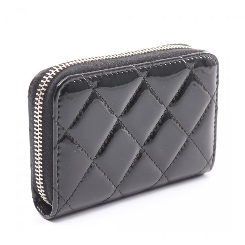 Chanel Brilliant Matelasse Round Fastener Coin Purse Patent Leather Black Silver Hardware 885994
