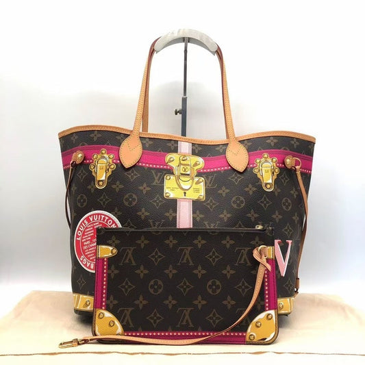Louis Vuitton Neverfull Monogram Canvas Tote Bag Pink Trim Medium