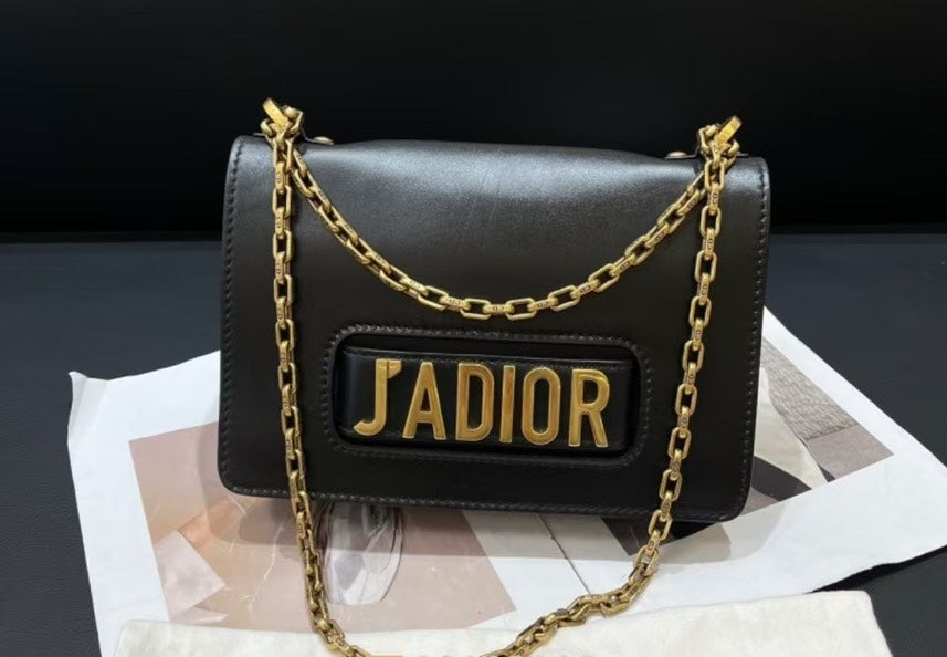 Dior JADIOR Black Leather Shoulder Bag 25x17x6 Chain Strap