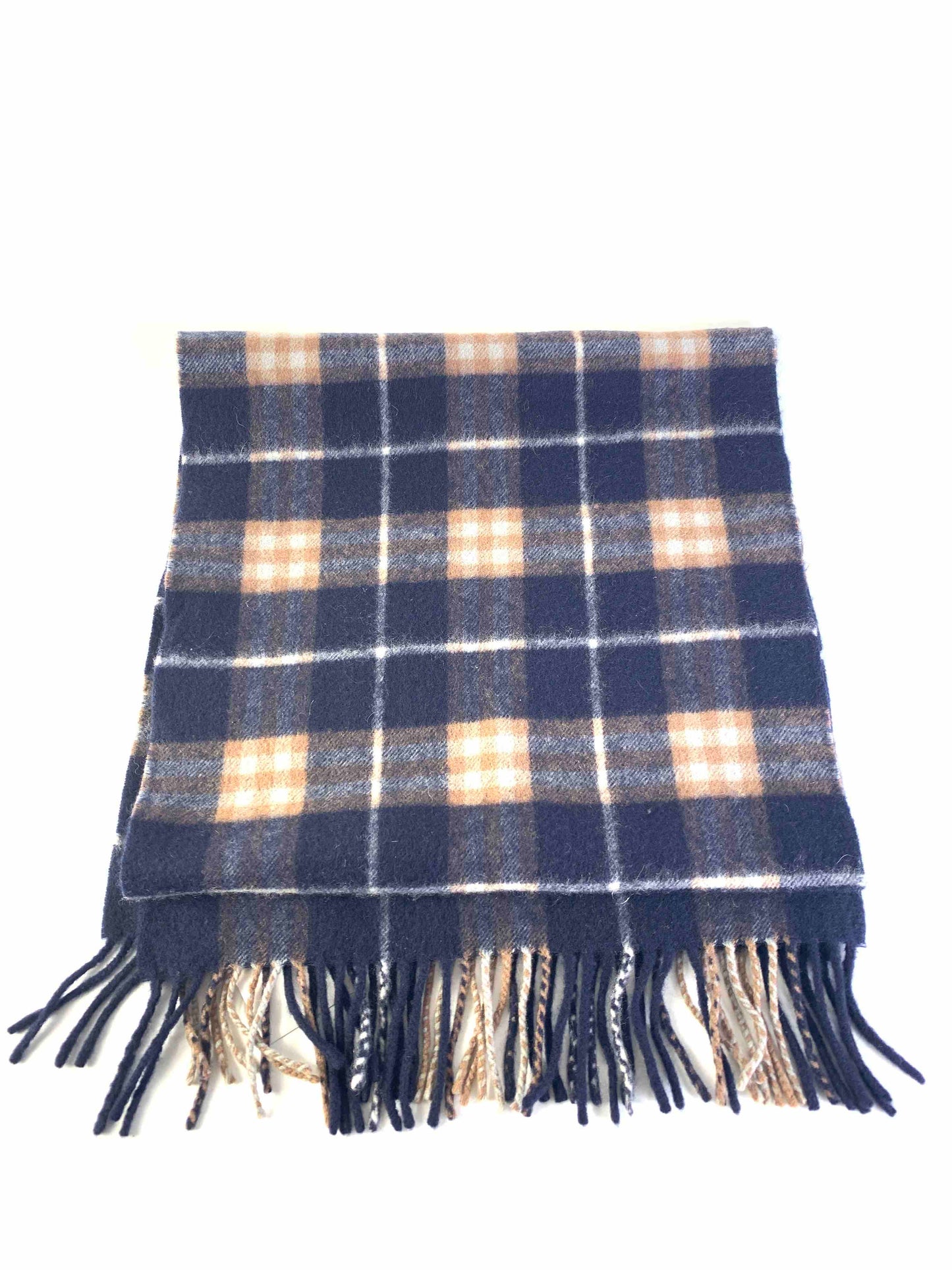 Luxury Burberry Check Pattern Navy Beige Wool Scarf
