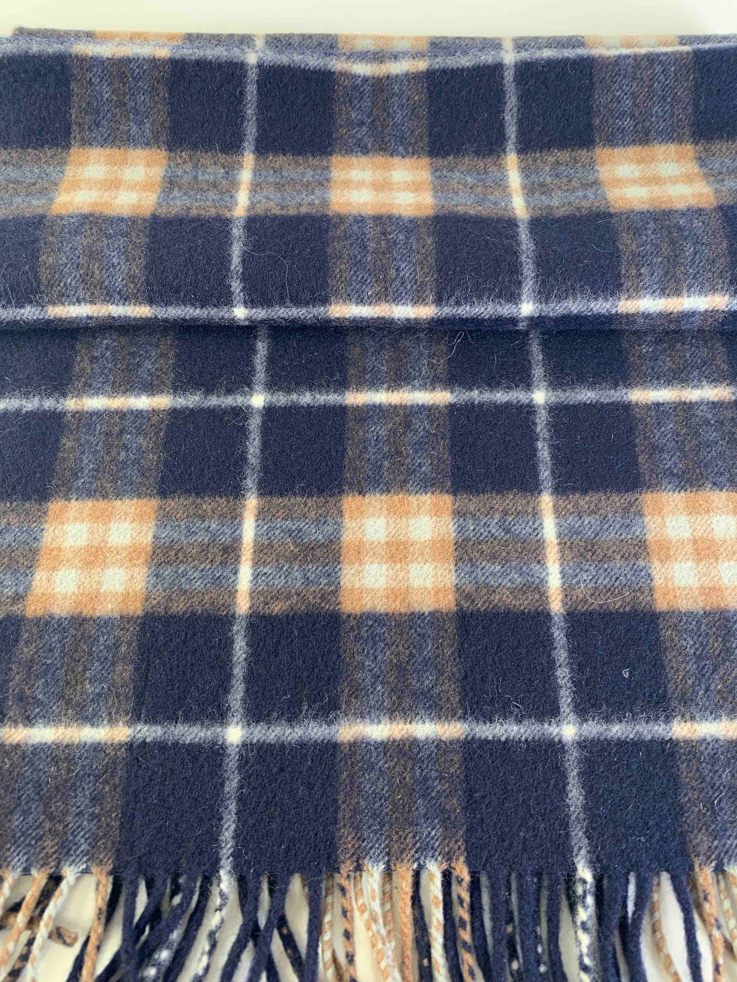 Luxury Burberry Check Pattern Navy Beige Wool Scarf