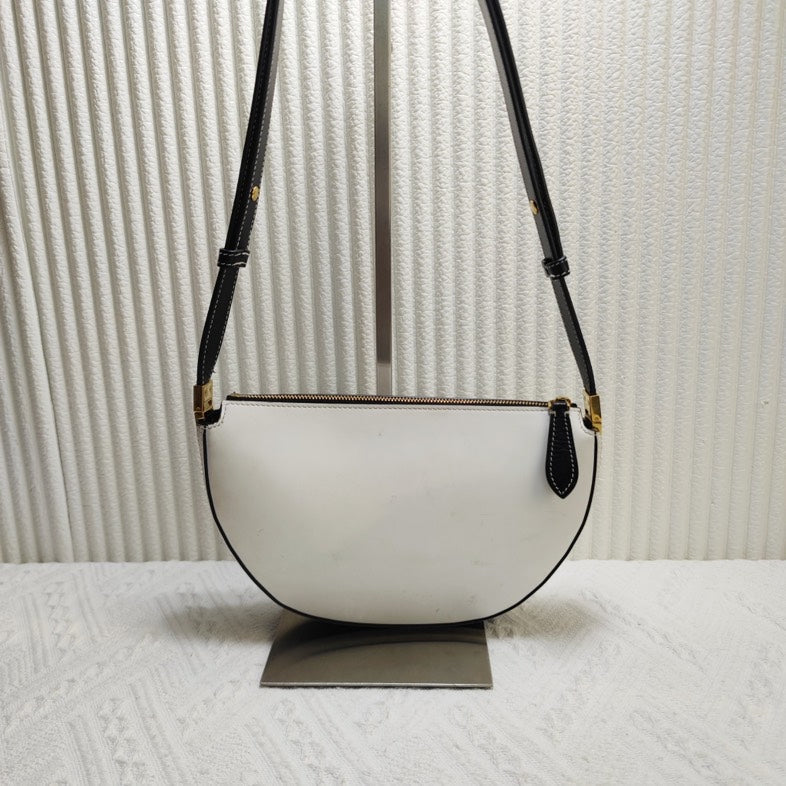 Luxury Burberry Halfmoon Bag White Leather Crossbody