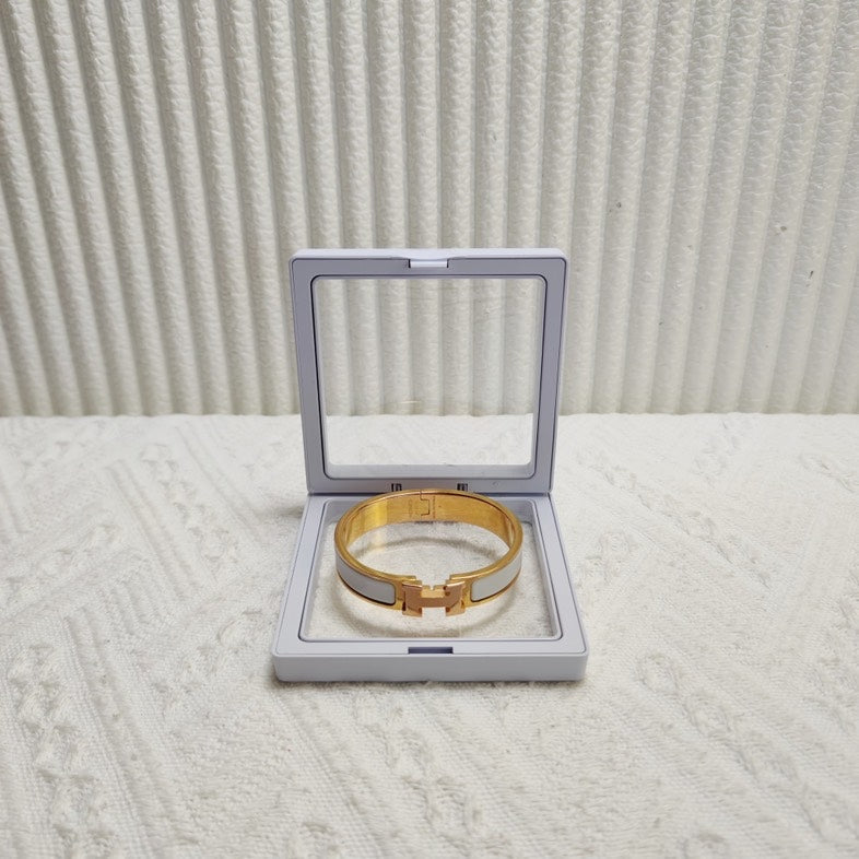 Hermes Clic Clac H White Enamel Bangle Bracelet