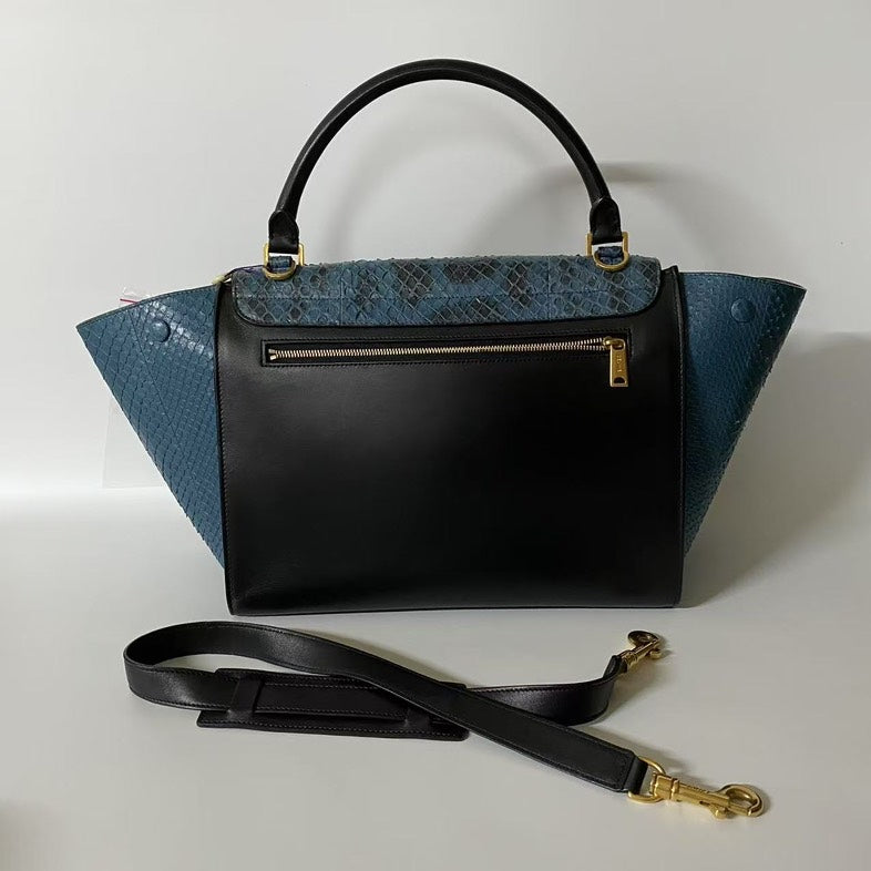 Luxury CELINE Two Ways Bag in Blue and Black Python Leather -  Satchel