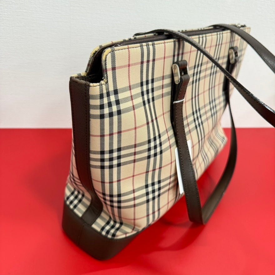 Luxury Burberry FM0025 Novacheck Canvas Leather Tote Bag Beige