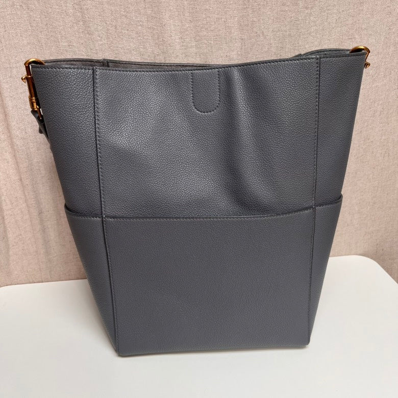 Luxury CELINE Bucket Bag Gray Leather Shoulder Bag