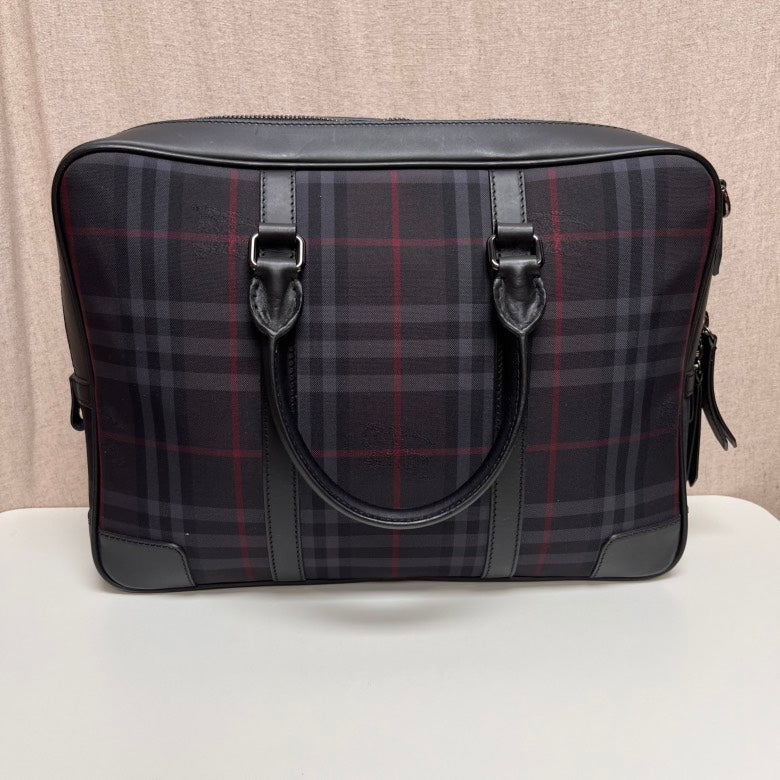 Luxury Burberry Men's Haymarket Check Black Briefcase