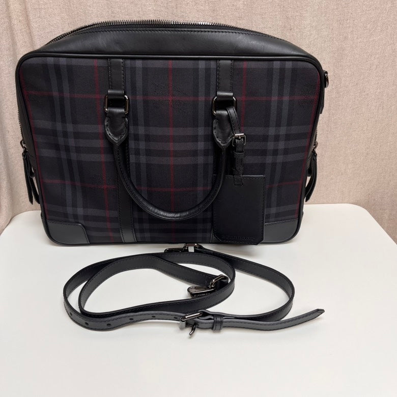Luxury Burberry Men's Haymarket Check Black Briefcase