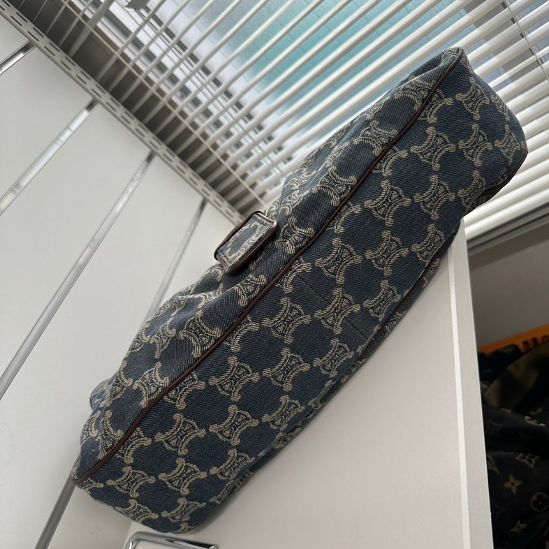 Luxury CELINE Macadam Canvas and Leather Hobo Bag in Blue - Vintage Collection