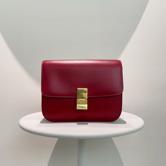 Luxury CELINE Box Bag in Burgundy Leather,  Shoulder Bag
