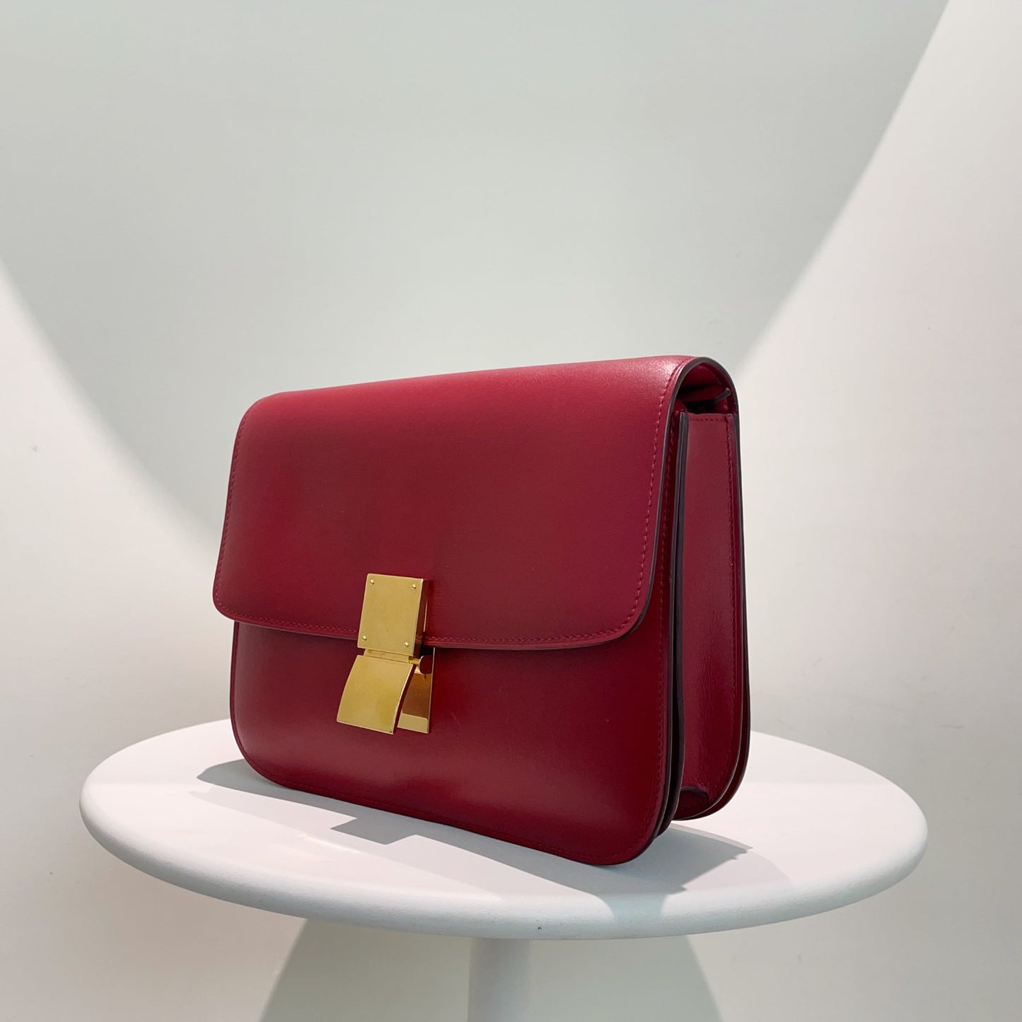 Luxury CELINE Box Bag in Burgundy Leather,  Shoulder Bag