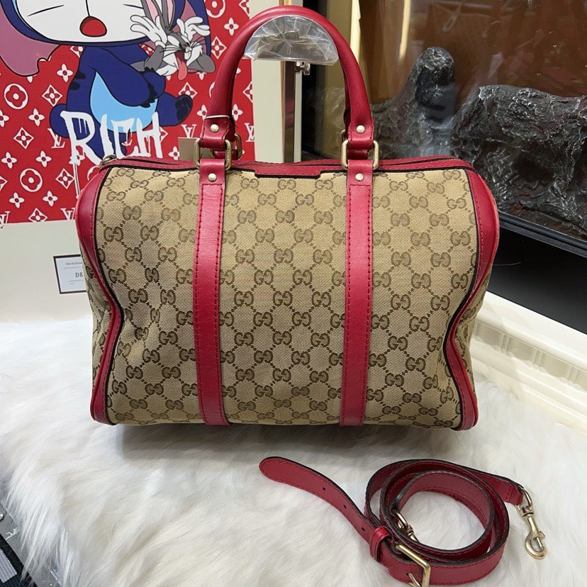 Gucci   Boston Bag Beige/Red Canvas Top Handle