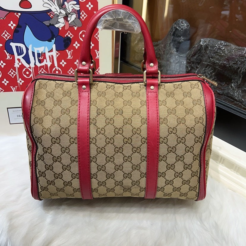 Gucci   Boston Bag Beige/Red Canvas Top Handle