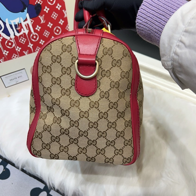 Gucci   Boston Bag Beige/Red Canvas Top Handle