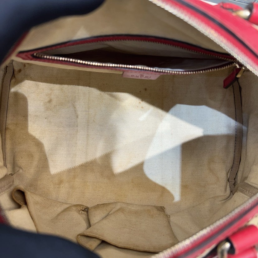 Gucci   Boston Bag Beige/Red Canvas Top Handle