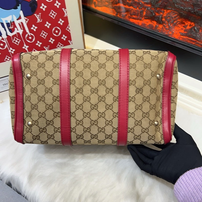 Gucci   Boston Bag Beige/Red Canvas Top Handle