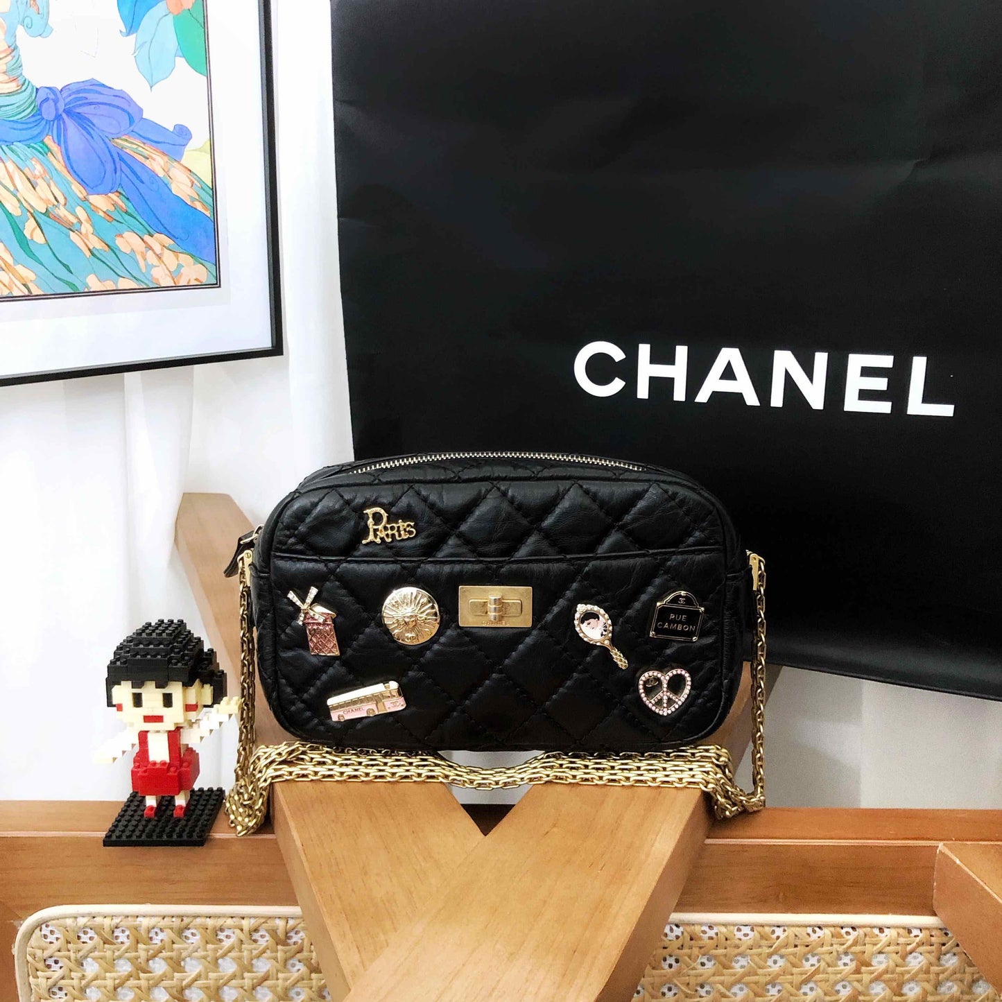 Chanel Black Quilted Leather Camera Bag with Gold Hardware