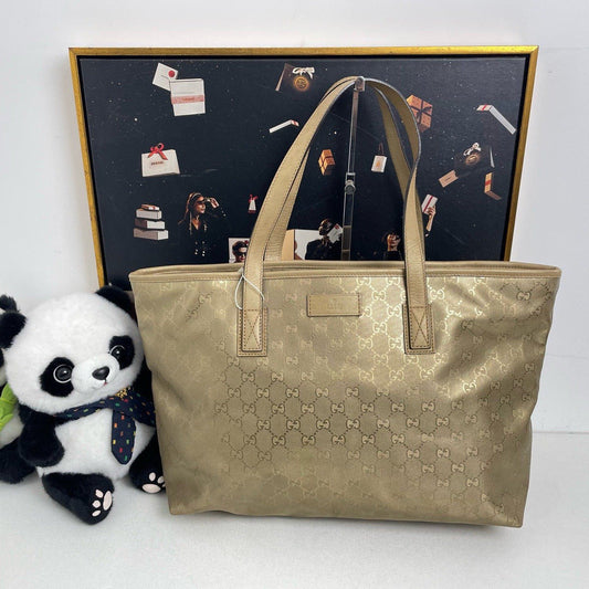Gucci Tote Bag GG Pattern Beige Pre-Loved Large