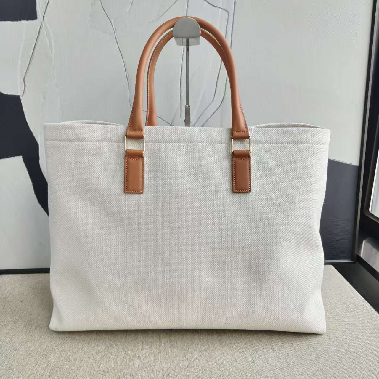 Luxury CELINE Large Cabas Phantom White Tote Bag