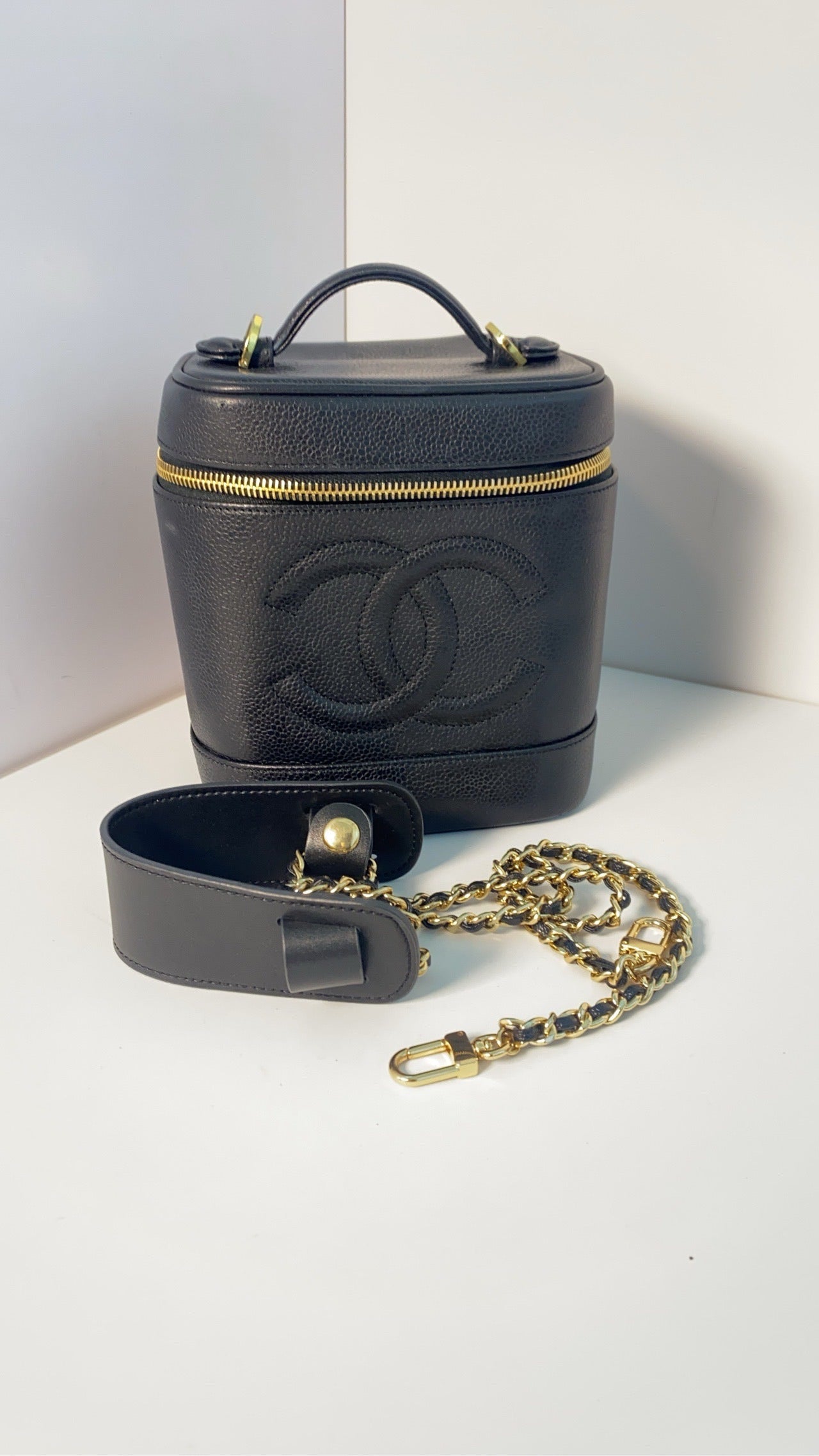 Chanel Black Leather Vanity Case Bag