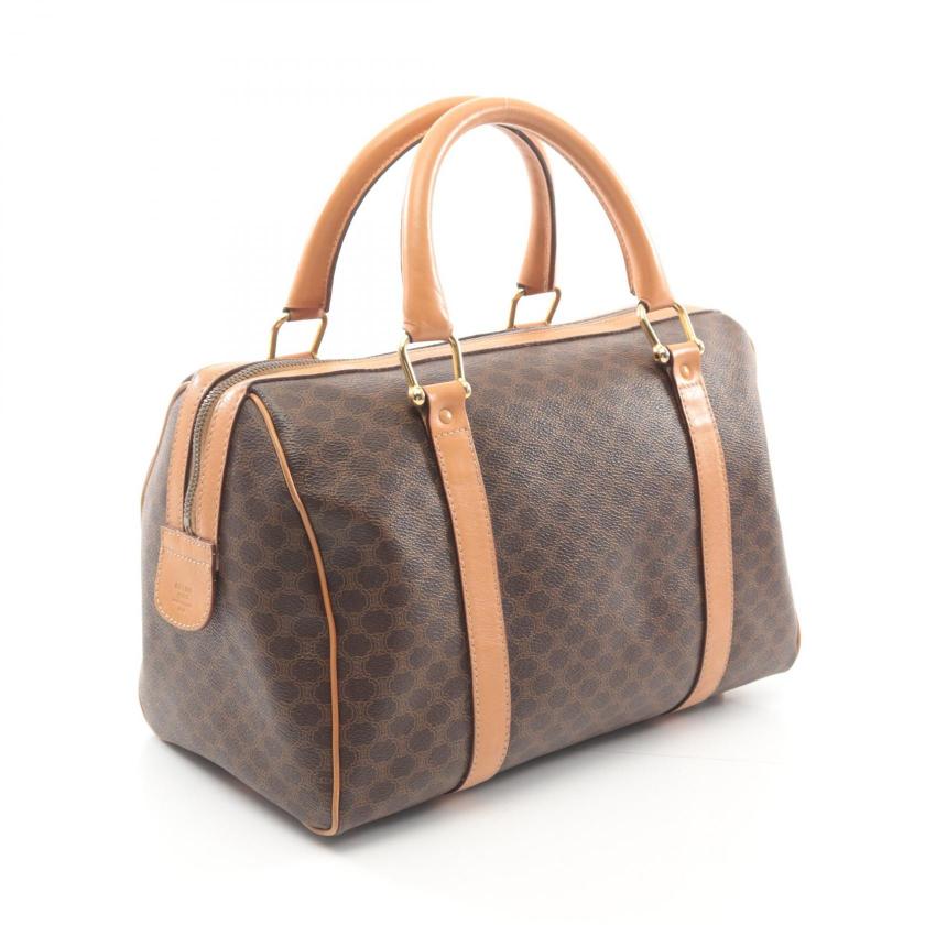 Luxury CELINE Macadam Handbag Mini Boston Bag Dark Brown PVC Leather