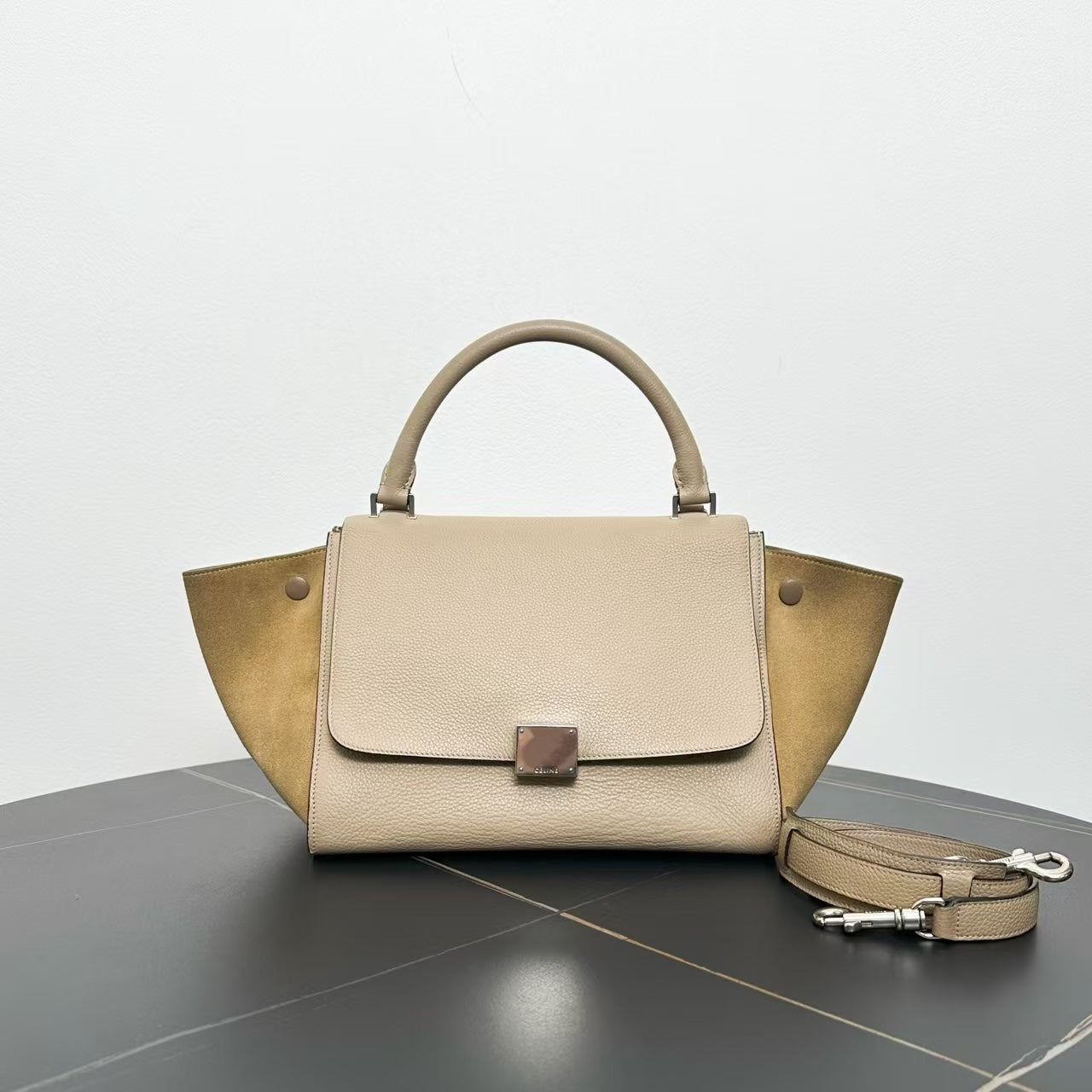 Luxury CELINE Beige Trapeze Tote Bag -  Designer Handbag