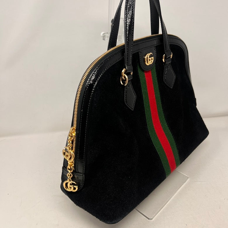 Gucci   Suede & Leather Black 2way Handbag with Strap & Dust Bag