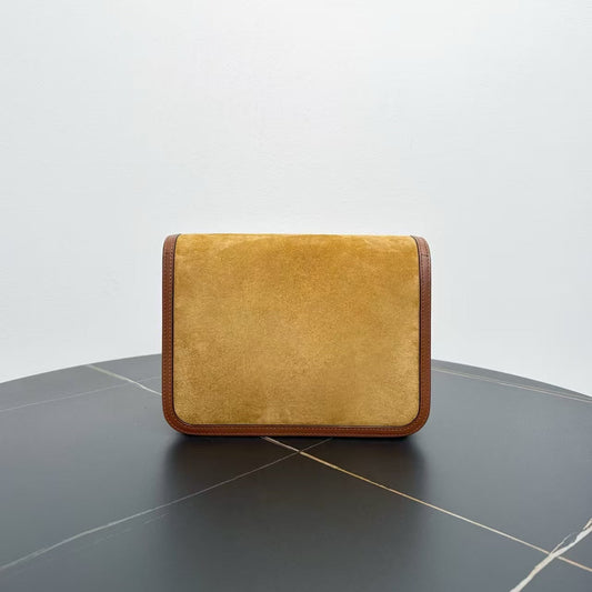 Luxury Burberry Haymarket Yellow Suede Shoulder Bag