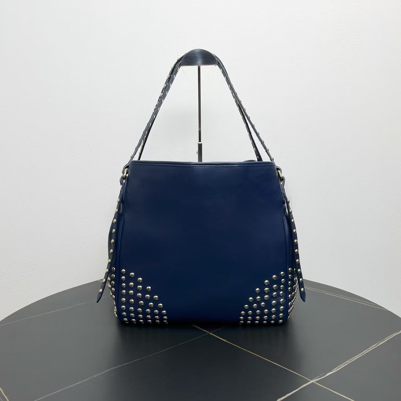Luxury Burberry Studded Tote Bag in Navy Leather