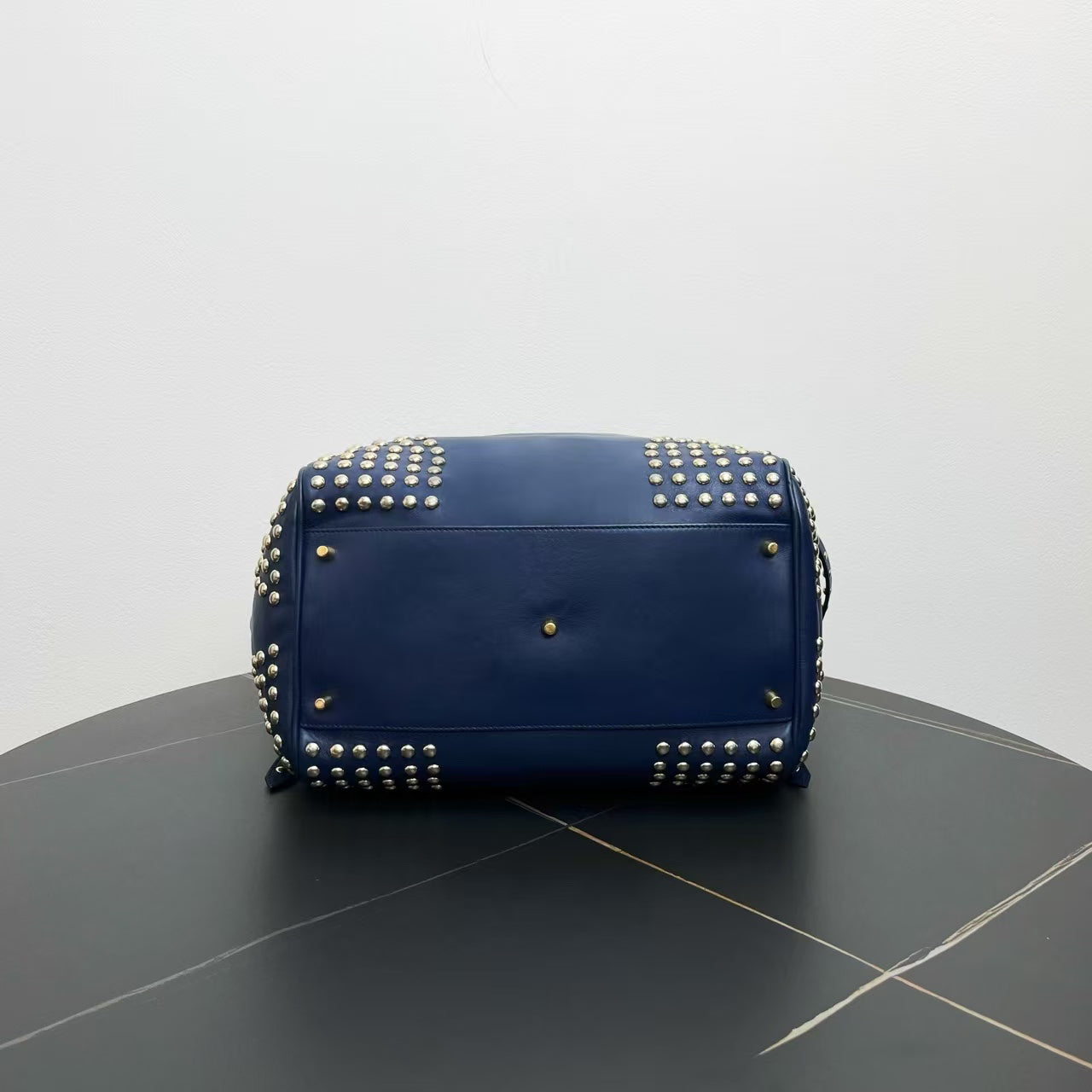 Luxury Burberry Studded Tote Bag in Navy Leather