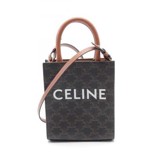 Luxury CELINE Mini Vertical Cabas Triomphe Handbag Black Brown 2WAY PVC Leather