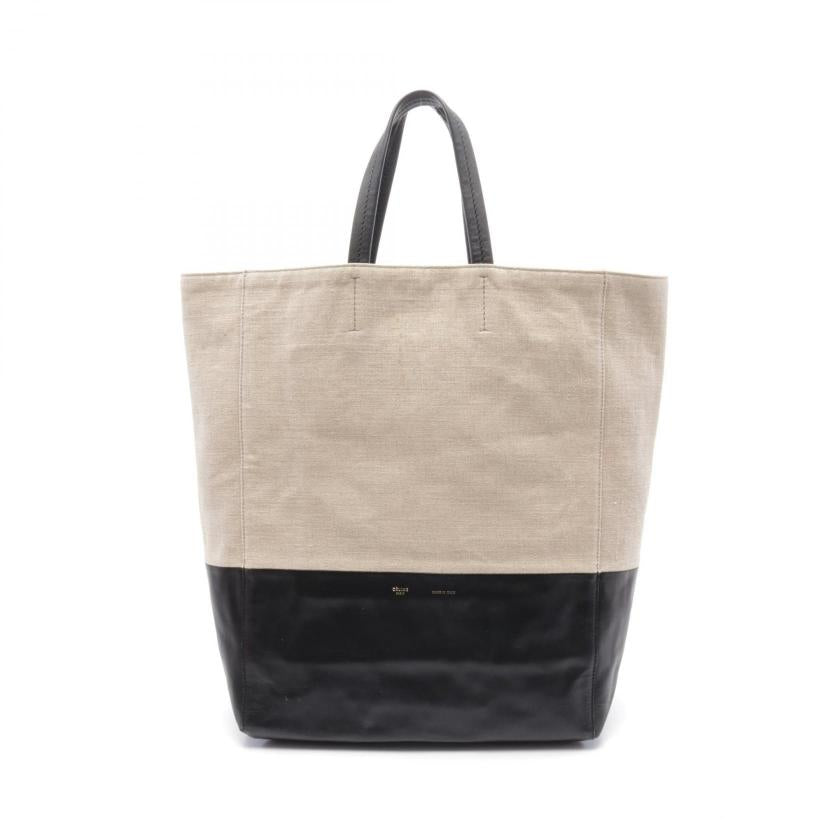 Luxury CELINE Vertical Hippopotamus Handbag Beige Black Bicolor Canvas Leather Tote Bag