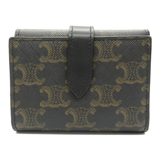 Luxury CELINE Triomphe Trifold Wallet Black PVC Coated Canvas Leather