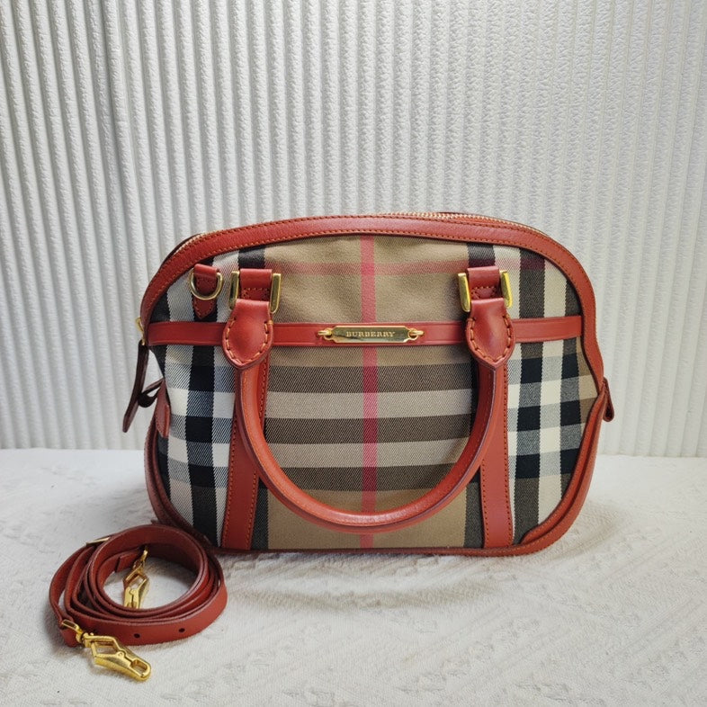 Luxury Burberry Haymarket Check Beige Satchel Bag