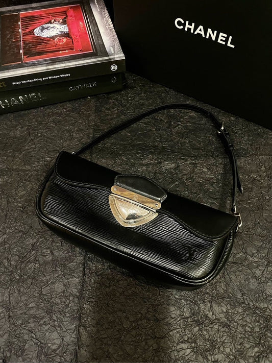 Louis Vuitton Black Silver Water Ripple Underarm Bag - Convertible Crossbody/Shoulder Style