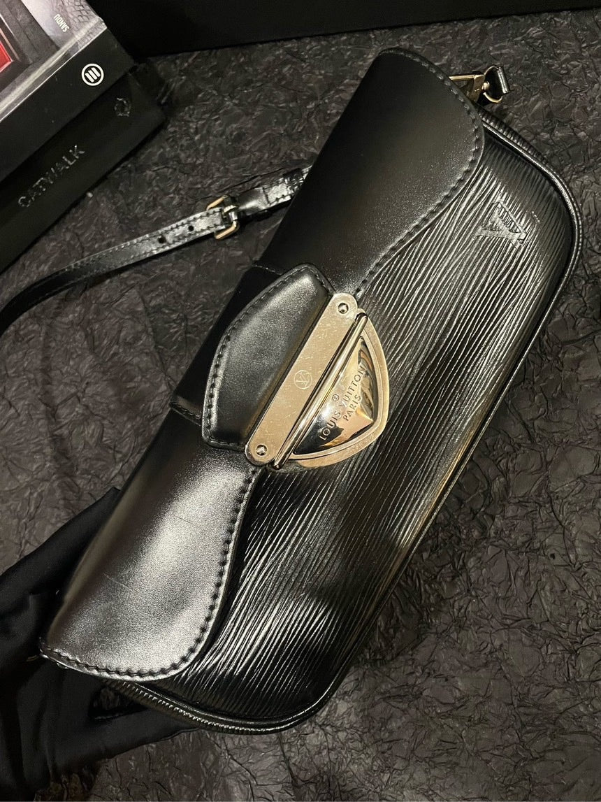 Louis Vuitton Black Silver Water Ripple Underarm Bag - Convertible Crossbody/Shoulder Style