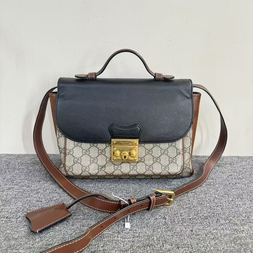 Gucci   Padlock Bag Black/Brown GG Canvas Shoulder Bag