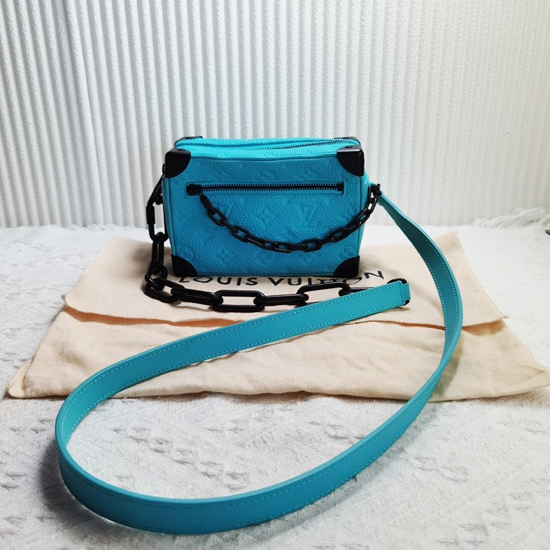 Louis Vuitton Mini Soft Trunk Bag in Turquoise Leather Crossbody Preloved
