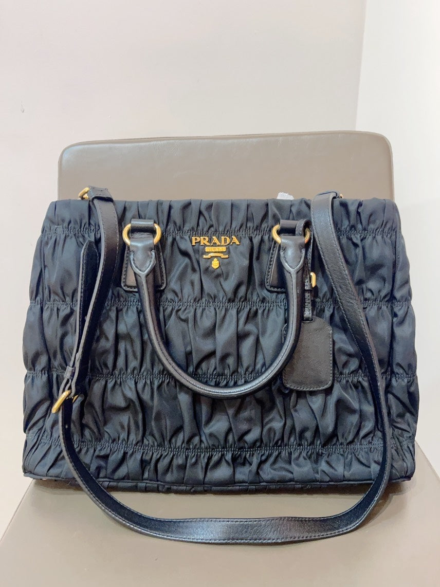 Prada Classic 2Ways Tote in Black Nylon -  Designer Bag