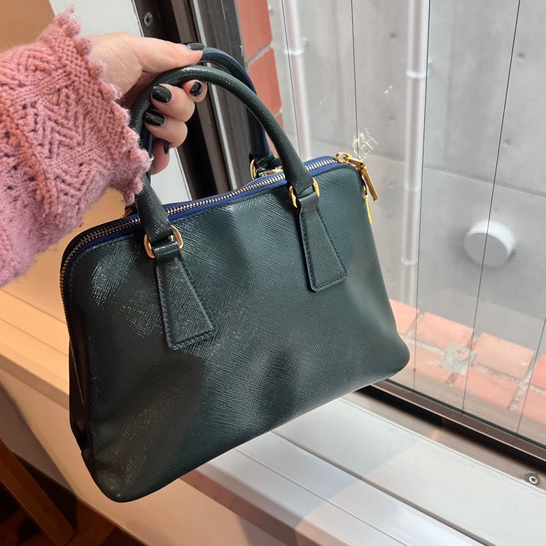 Prada 2way Leather Handbag AF392 Green Satchel