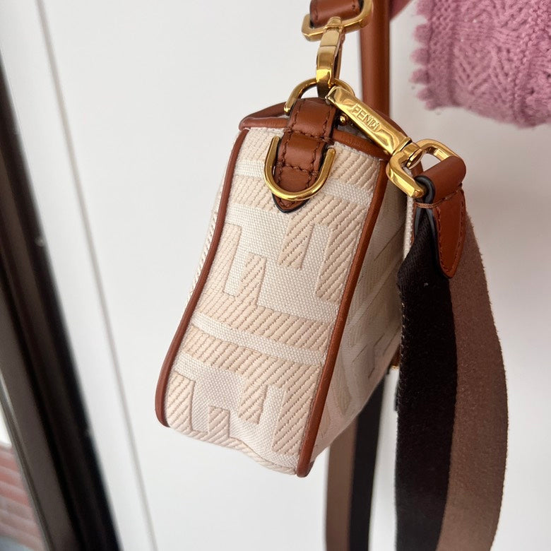 Fendi  Canvas & Leather 2way Handbag AF701 Beige