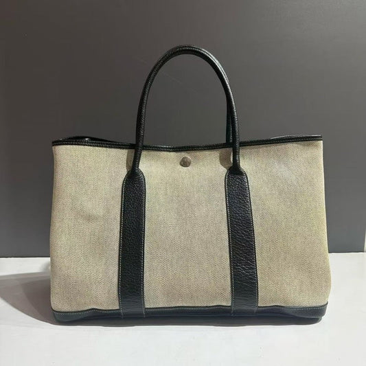 Hermes Garden Party Tote Noir Canvas Large Preloved Bag