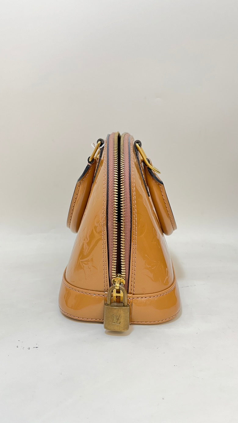 Louis Vuitton Alma Bag Patent Leather Caramel Handle Bag