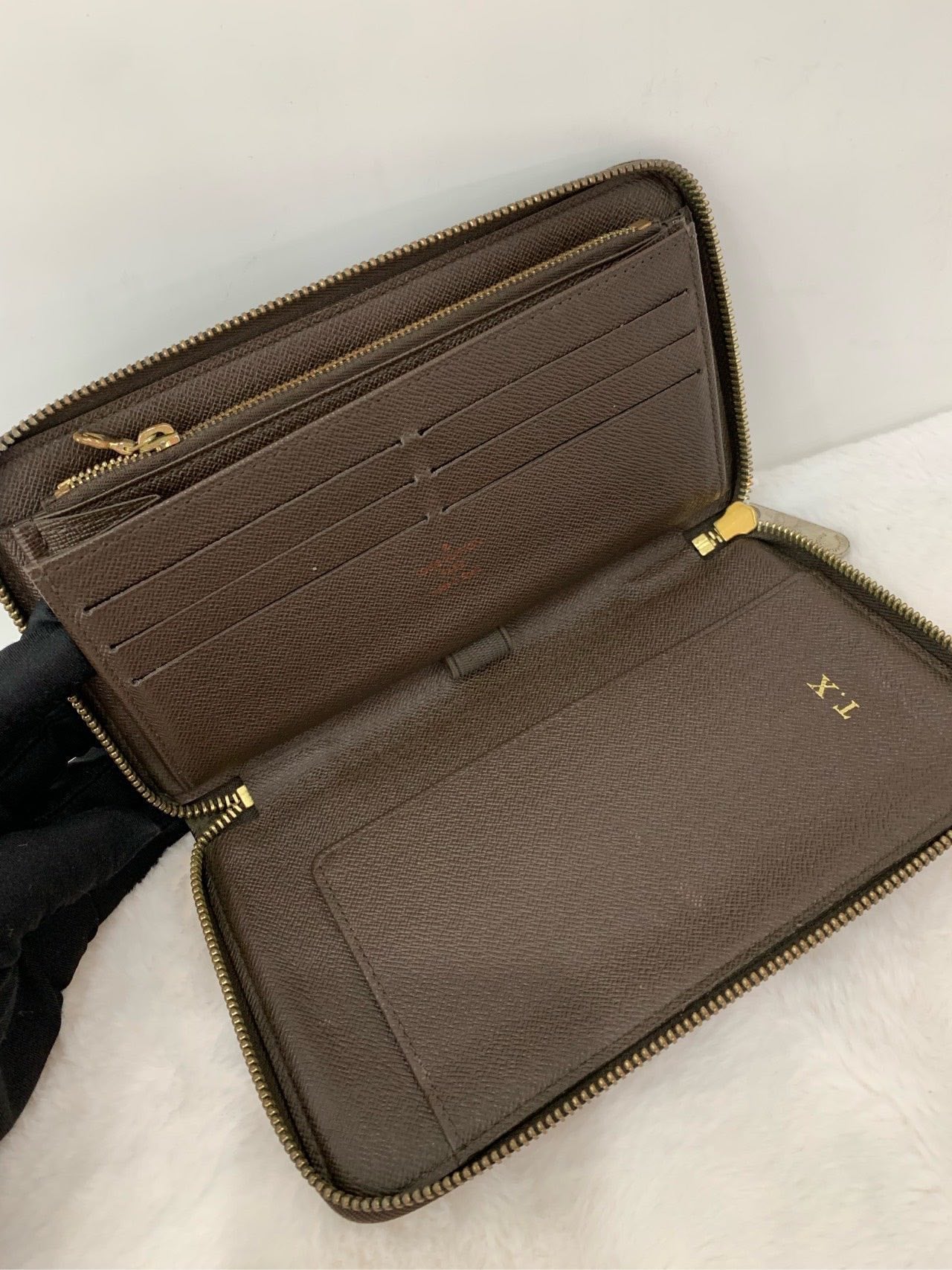 LOUIS VUITTON Damier Ebene Canvas Hand Bag Wallet Brown Clutch