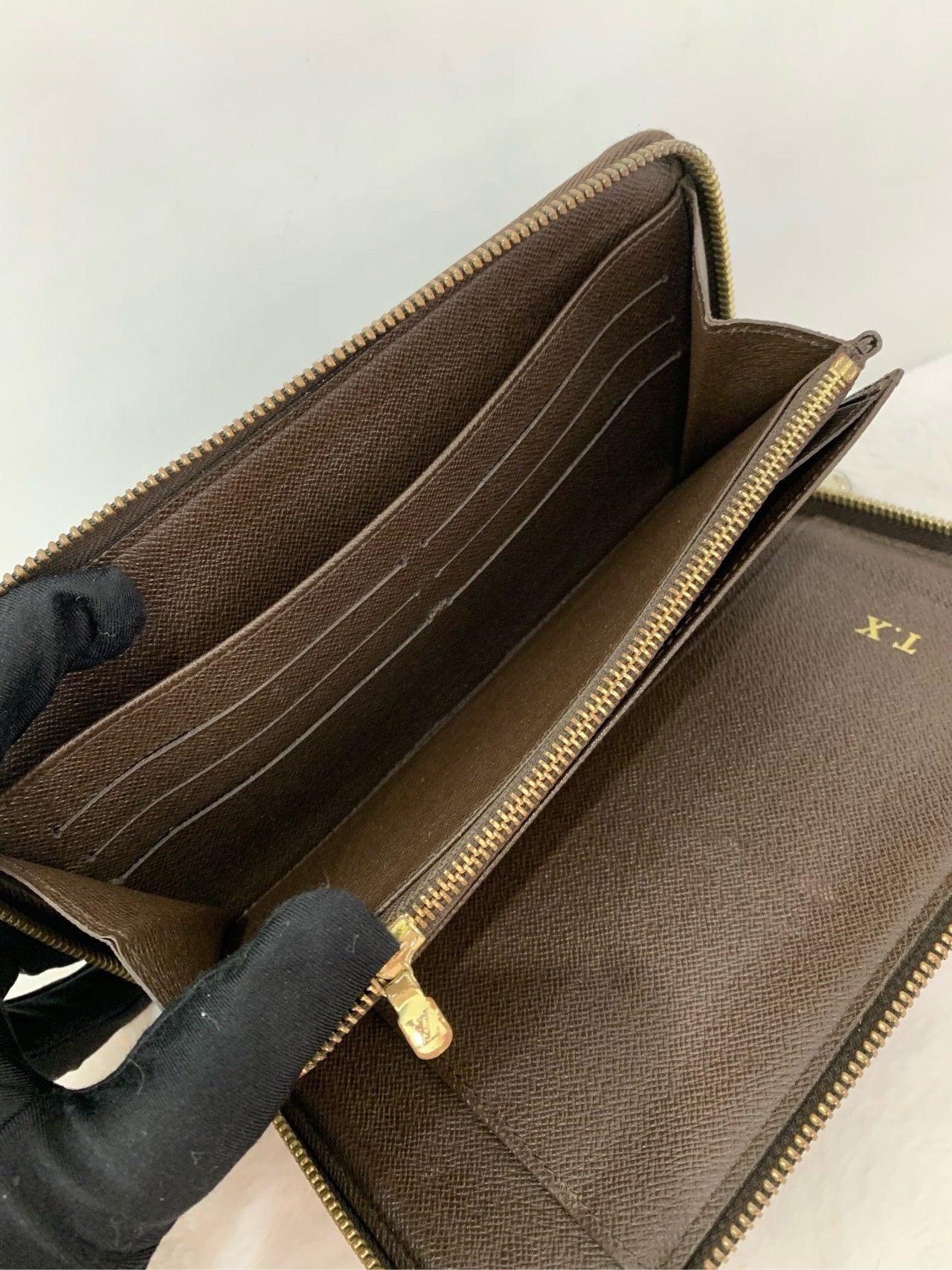 LOUIS VUITTON Damier Ebene Canvas Hand Bag Wallet Brown Clutch