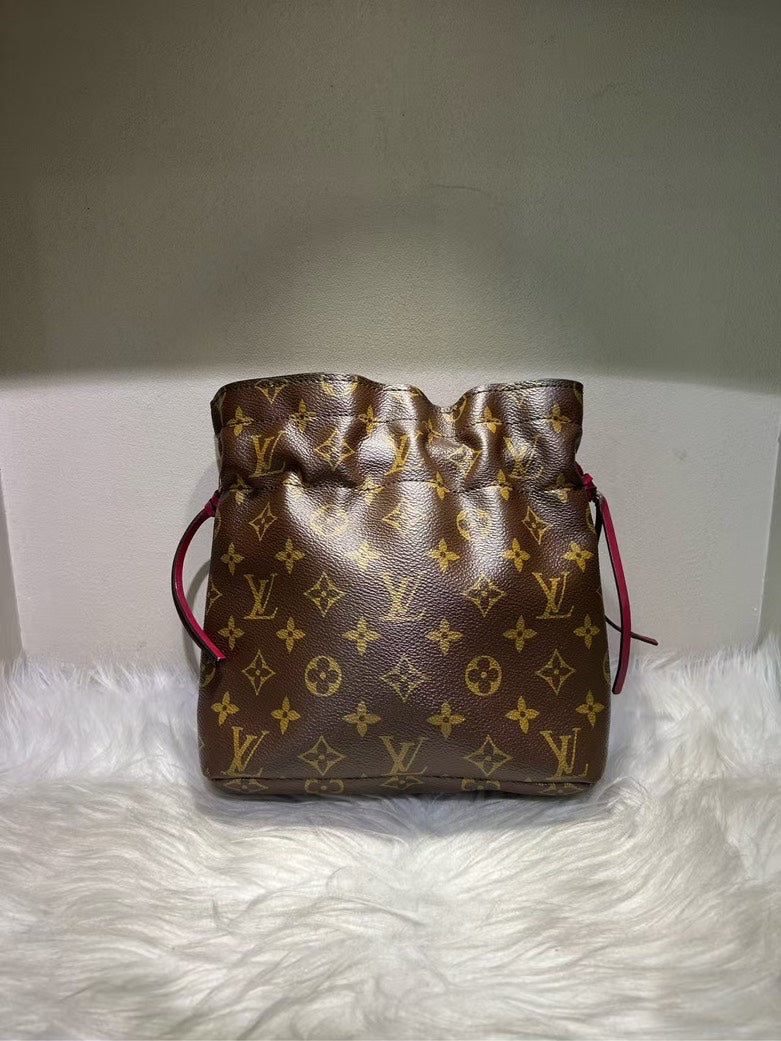Louis Vuitton Monogram Drawstring Brown Leather Bag, No Strap