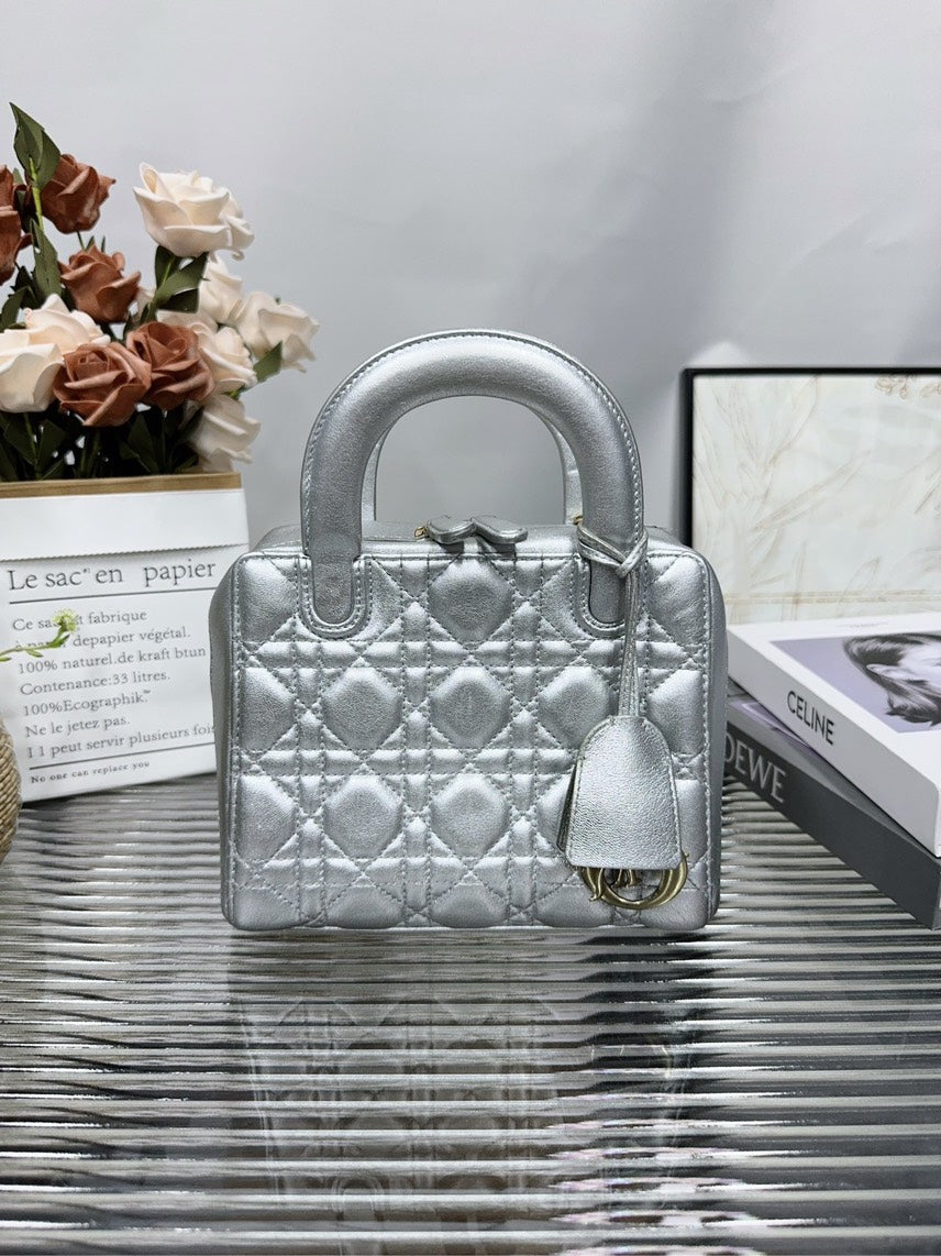 Dior  Lady Dior Bag HFY Silver Leather Top Handle
