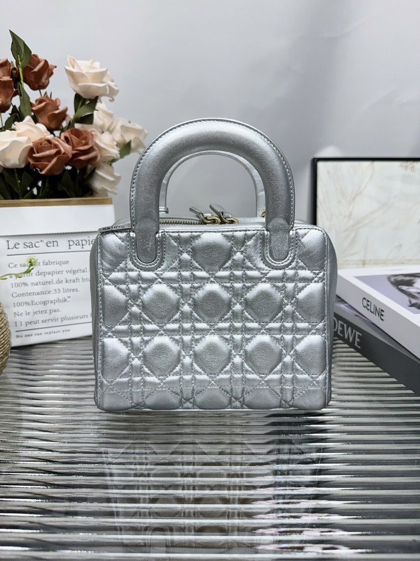 Dior  Lady Dior Bag HFY Silver Leather Top Handle