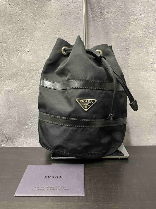 Prada Nylon Pouch RE75949500 Black Bucket Bag